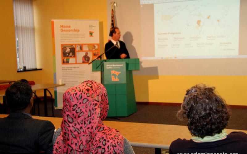 American Refugee Committee President and CEO, Daniel Wordsworth presents a slide on countries of asylum