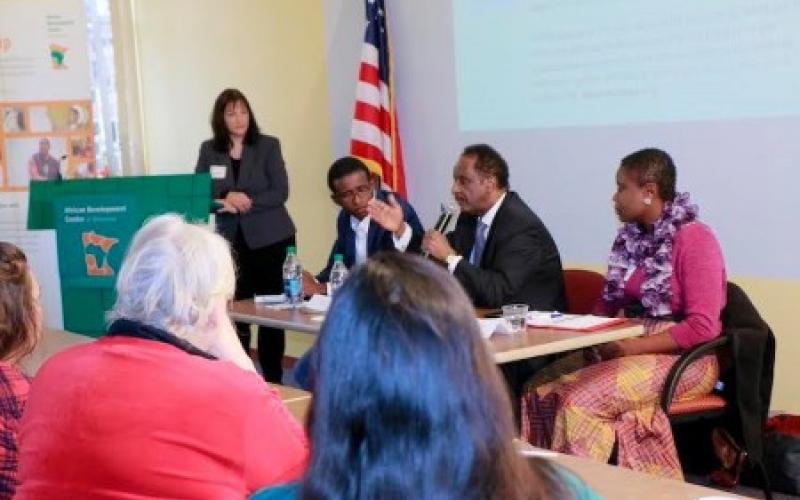 Mohamed Mohamud of the Somali American Parent Association addresses the gathering