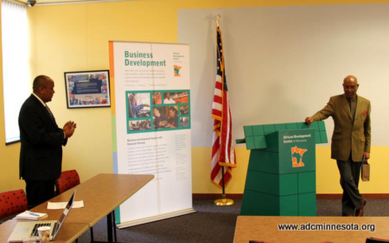 Ahmed Samatar stands at the podium